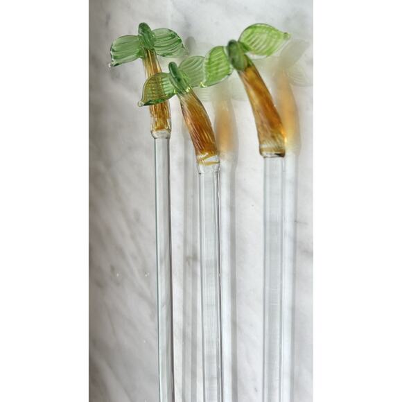 Vintage Blown Glass Tropical Palm Tree Swizzle Sticks Set Of 3 - Picture 3 of 6